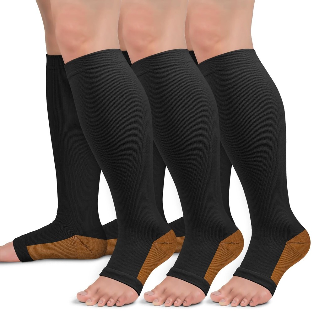Copper Compression Socks for Women & Men Open Toe 15-20mmHg is Best Support f…
