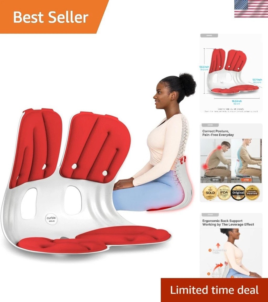 Portable Ergonomic Back Support for Office and Home – Red, 16.5 x 12.7 in