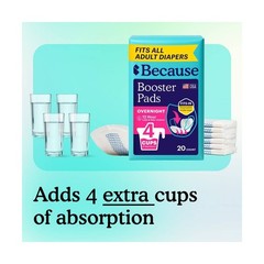 Because Adult Incontinence Booster Pads for Women&Men-Overnight Absorbency -20ct