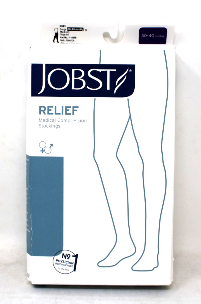 BSN 114205 Jobst Relief Stocking Thigh High 30-40 Open Toe Sil Beige MD Open Bx