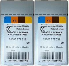 Duracell Activair Mercury Free Hearing Aid Batteries Size 13 (8-240). Exp-2029