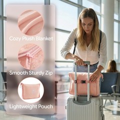 PEUJEW Travel Blanket, Soft 2-in-1 Airplane 65×40 in, Peachy Pink