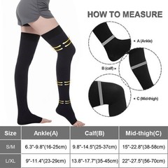 20-30 mmHg Thigh High Compression Stockings for Men and Women,Open Toe,Medium