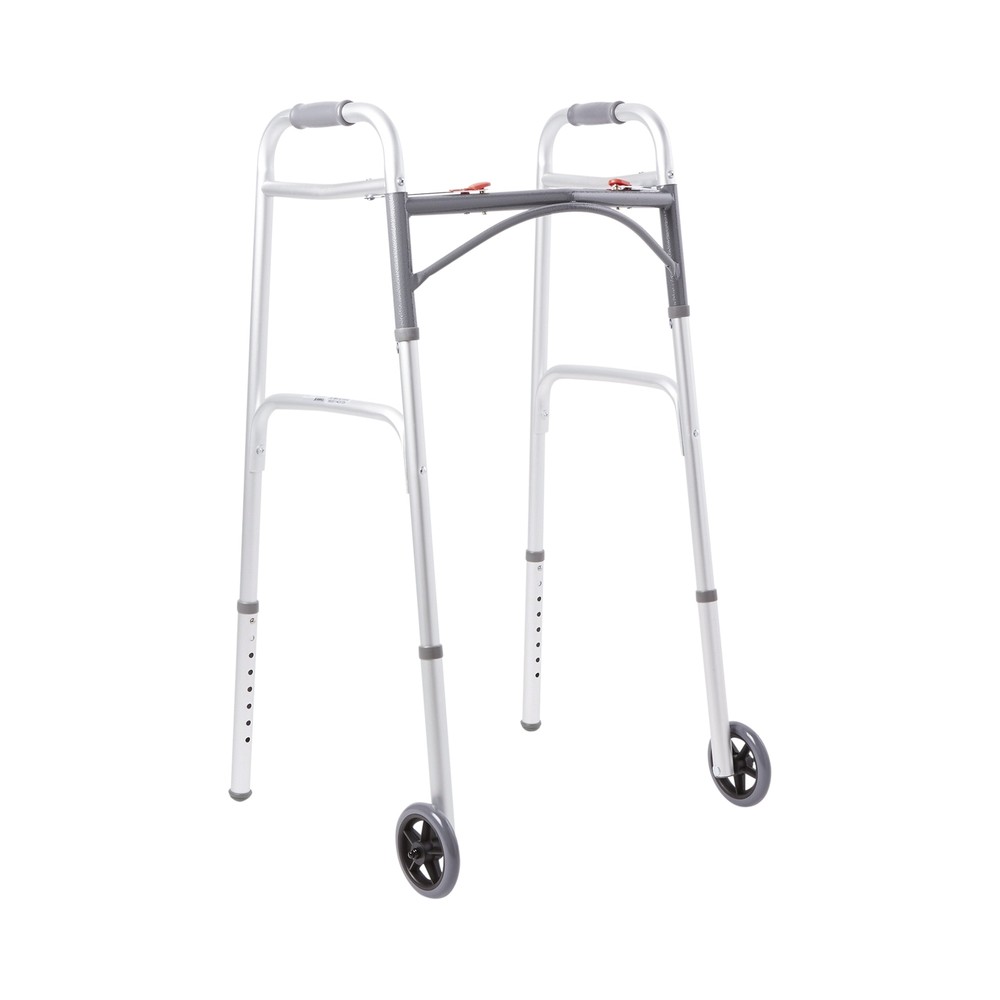 McKesson Aluminum 32 to 39″ H Dual Release Folding Walker with Wheels up to 350