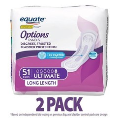 Equate Options Women Incontinence Pads Ultimate Long 102 Ct Unscented