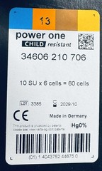 Varta PowerOne Hearing Aid Batteries Size 13-10 Packs of 6 Cells