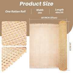 24″ X5Ft Width Rattan Natural Cane Webbing, Rattan Roll Cane Webbing Roll for Ca
