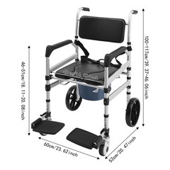 Foldable Shower Chair with Wheels Aluminum Alloy Height Adjustable Shower Chair
