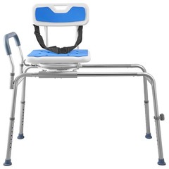 Sliding Shower Chair w/ Backrest: Swivel Seat, 400lb, 15-Level Height Adjustment