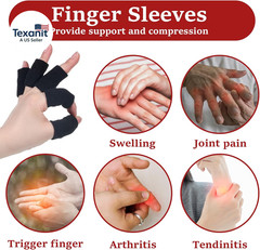 10 Pcs Black Finger Sleeves, Elastic Finger Compression Sleeves, Breathable Fing