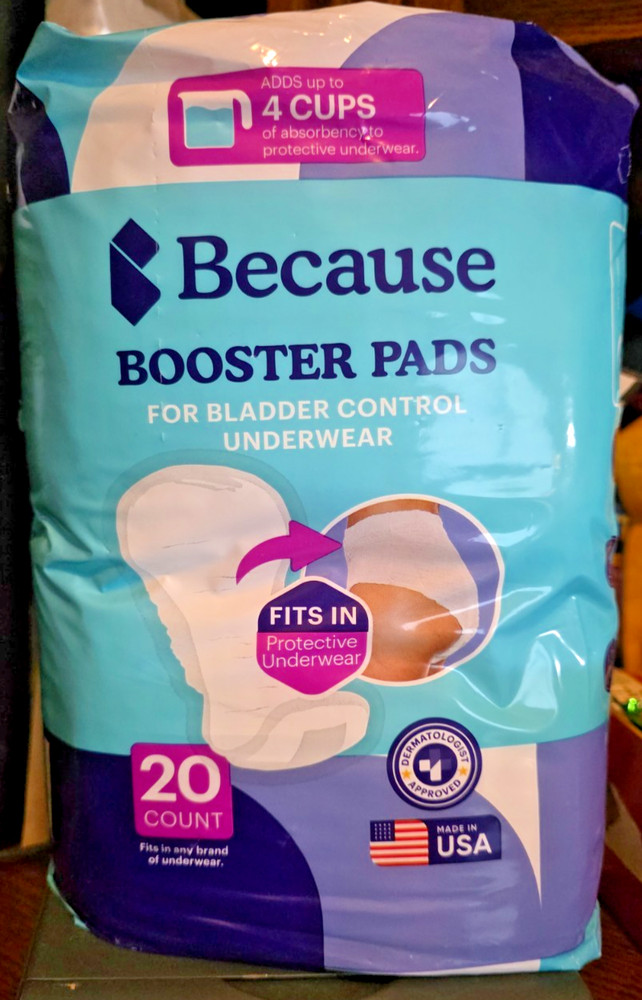 Because Incontinence Booster Pads Men & Women Pack of 20 Bladder Control New