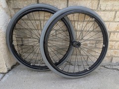 Out Front Shadow Spoke Wheelchair Wheel Pair 22″ 501mm Solid Tire Vinyl Handrim