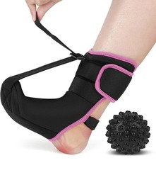 Plantar Fasciitis Night Sock Splint Brace w/ Massage Ball Adjustable Black/Pink