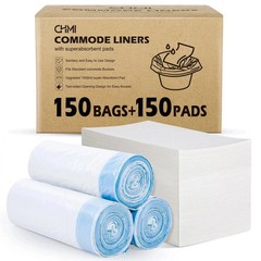 150 Pack Commode Liners with Absorbent Padsï¼Œ150 Disposable Commode Bags and 1