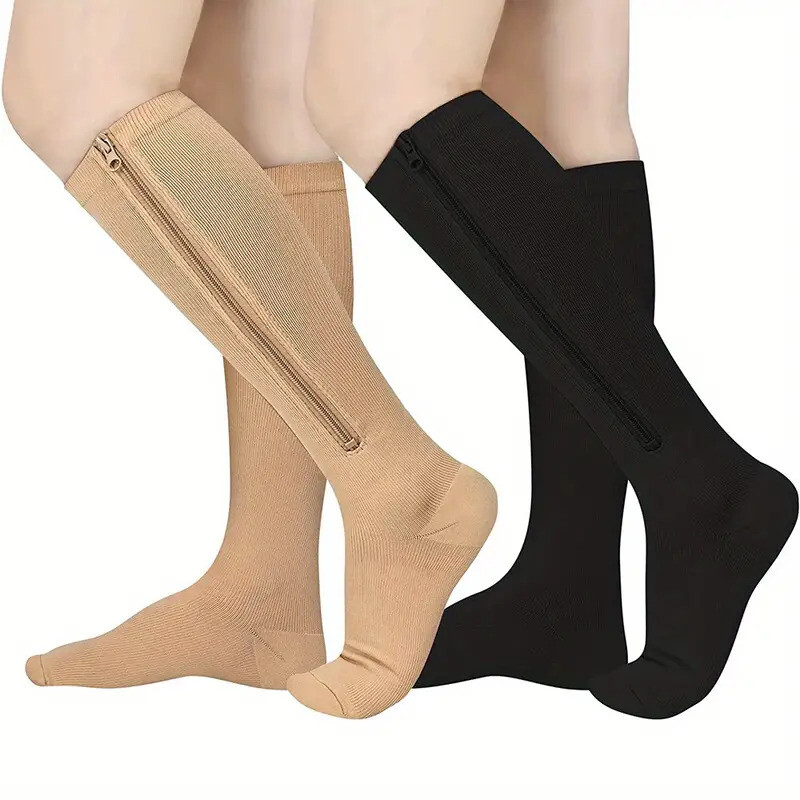 Copper Zipper Compression Socks Support Graduated Stockings Women Mens 15-20mmHg