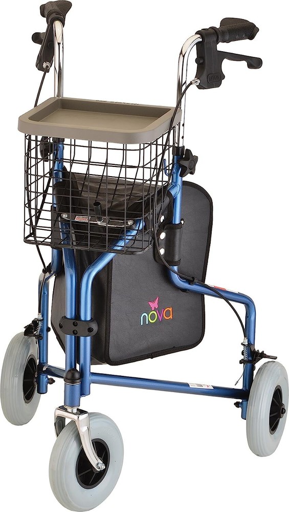 NOVA Traveler 3-Wheel Rollator Walker, All Terrain 8” Wheels BLUE – OPEN BOX