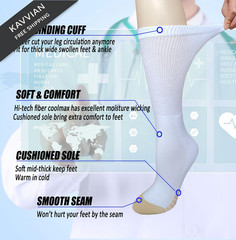 SYOLLAVE Women Diabetic Socks Extra Wide Non Binding One Size, White-6 Pairs