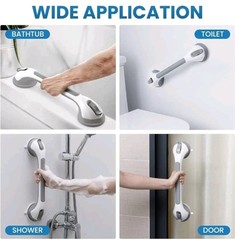 16.8-inch No Drill Grab Bars for Shower & Bathtub, Suction, Portable, Gray, (2)