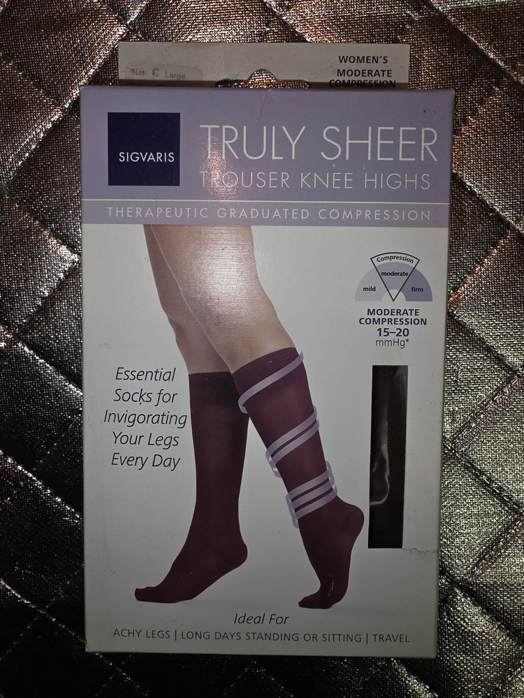 Sigvaris Womens Trouser Knee Highs Large Sheer Burgundy Moderate Compression