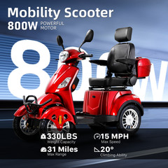 800W Heavy Duty Electric Mobility Scooter 4 Wheel for Adult Senior 30Miles 500lb