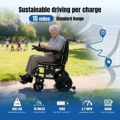 ROBTWOK Lightweight Electric Wheelchair 265lbs Capacity Comfortable for Travel