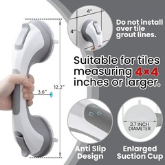2 Pack 12” Suction Shower Grab Bars Safety Handle Grip for Elderly Bathtub