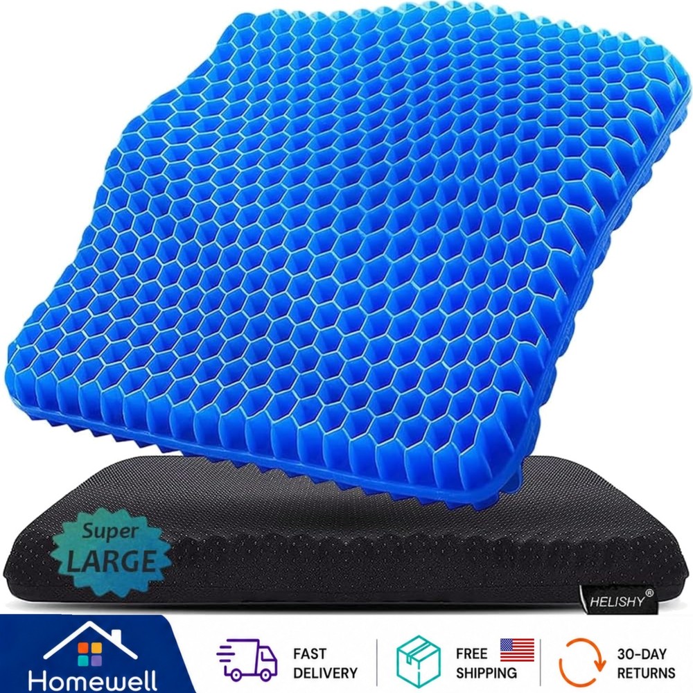 Super Large Gel Seat Cushion for Tailbone & Sciatica Pain Relief – 19x18x1.65