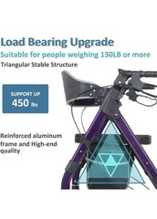 BlessReach Heavy Duty Rollator Walker w/ Large Seat Up to 450 lbs – Purple