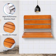 15.1″ ADA Compliant Folding Teak Wood Shower Bench, Small Bath Wall Mount Seat