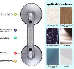 Secure Heavy Duty Shower Grab Bar with Suction Cup – Silver Grey for Seniors