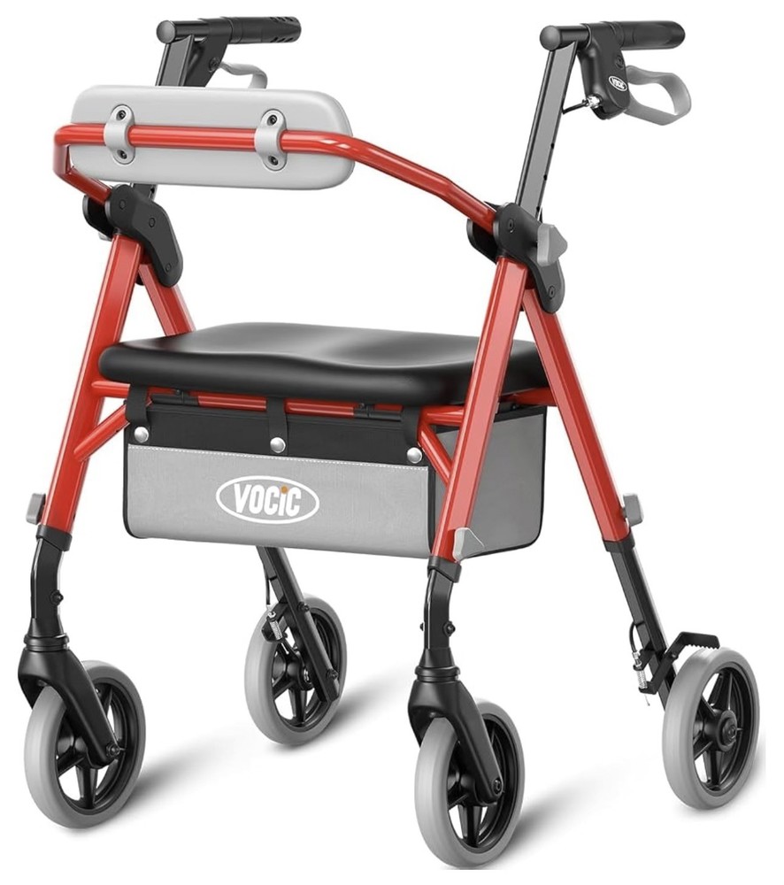 VOVCIC Walkers for Seniors, Z11 Rollator Walker with Seat, Max 380 Lbs, RED, NEW