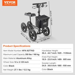 VEVOR Knee Scooter Aluminum Steerable Knee Walker Folding Recovery Scooter 350LB