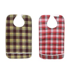 FUNSPIREN 2Pcs Adult Bibs for Elderly, Men, Women,Reusable Red+khaki