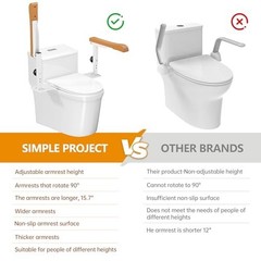Simple Project 15.7″ Toilet Safety Rails for Seniors, Flipped 90Adjust Heigh Toi