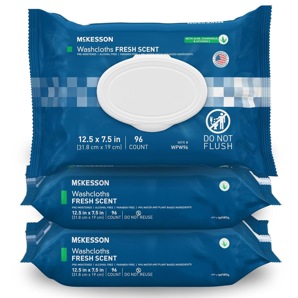 Washcloth Wipes for Adults, Scented (3 Pack, 288 Washcloths) Disposable Wash Clo