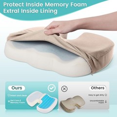 Large Ergonomic Gel Cushion for Office, Gaming, and Car – Pain Relief Khaki