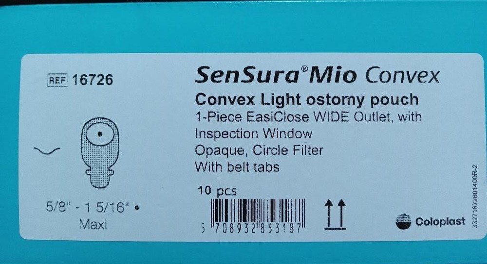10 Ct REF 16726 SenSura Mio Convex Ostomy Pouch 5/8 to 1-5/16″ Stoma 1pc System