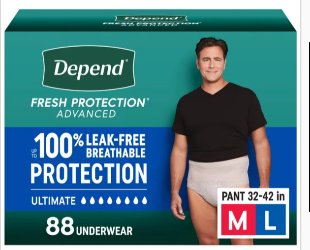 Men Med / Large Depend Fresh Protection Underwear 88-count: waist 32″ – 42″ CWS