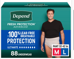 Men Med / Large Depend Fresh Protection Underwear 88-count: waist 32″ – 42″ CWS