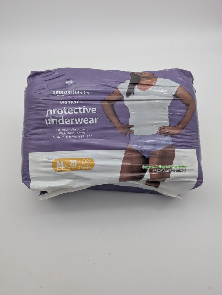 Amazon Basics Women’s Protective Underwear Medium fits 31-37 Waist 20 Count