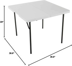 280228 37-Inch Square Fold-In-Half Table, White Granite Top with Gray Frame