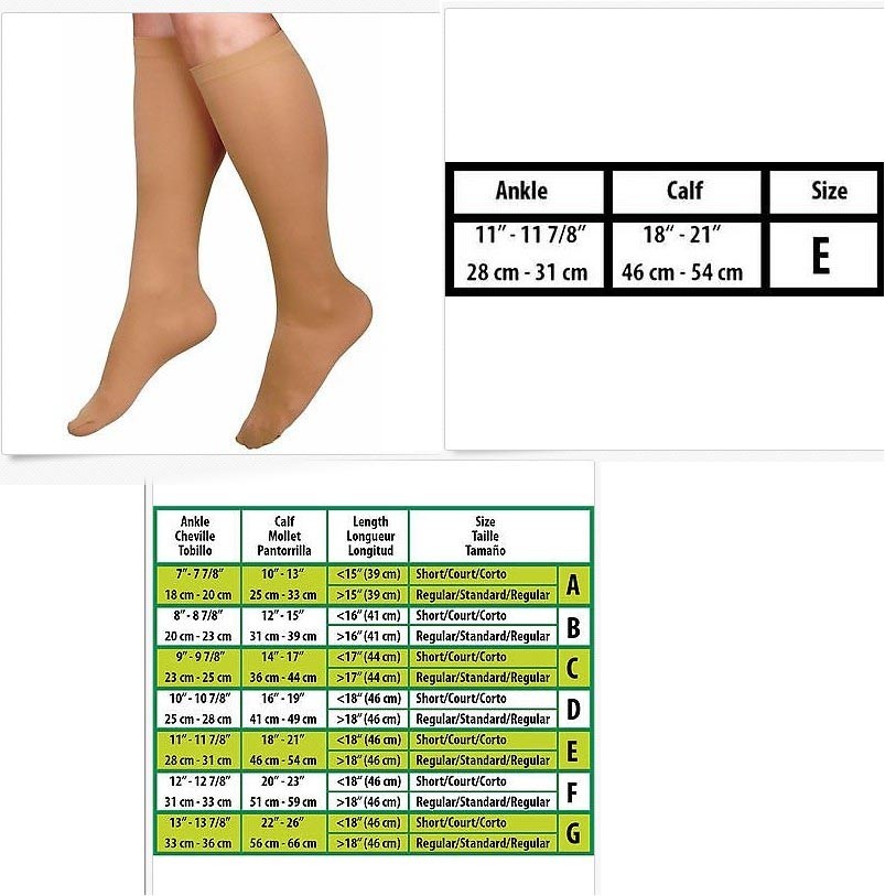 Curad compression hose size E=Calf 18″-21″/Ankle 11″-117/8″ Knee Length Beige