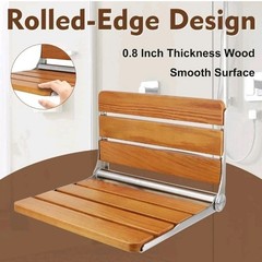 Teak Folding Shower Seat Wall Mounted, Foldable Shower Bench, 400lbs Max, 16″