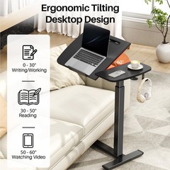 Overbed Table with Wheels, Pneumatic Height and Tilting Desktop