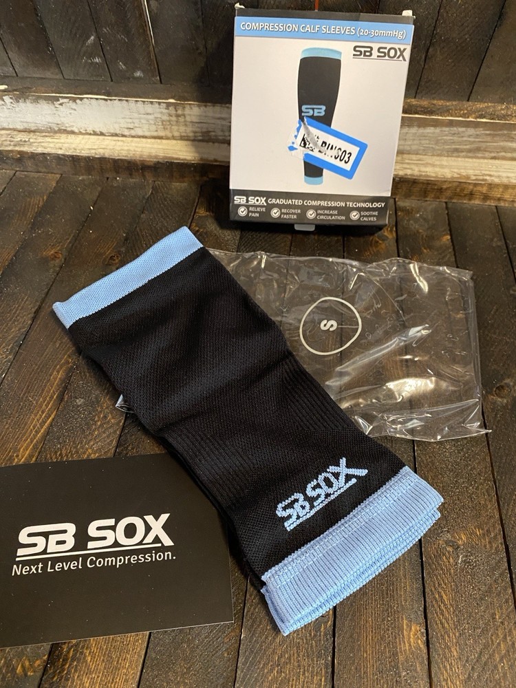 SB Sox 1 pr Sz S Unisex Black/Blue Calf Compression Calf Sleeve 20-30 mmHg