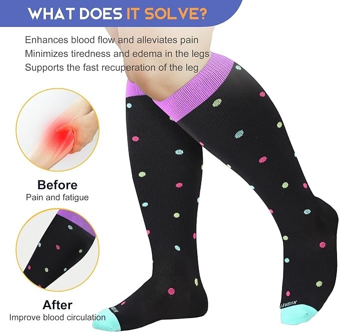 LEVSOX Plus Size Compression Socks for Women Men Wide Calf Extra Large 15-20 mmH