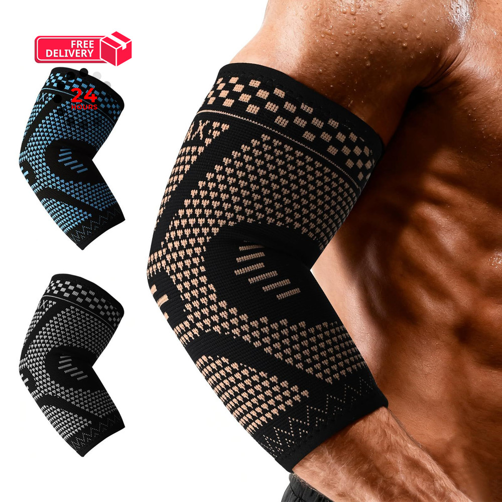 INDEEMAX Copper Elbow Compression Sleeve, 2 Pack Medium, Black