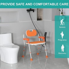 Folding Shower Chair with Arms and Back for Seniors Handicap Disabled Blue US