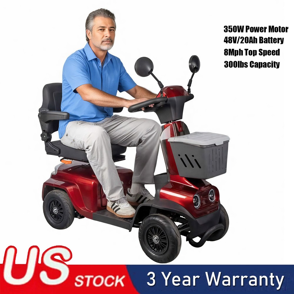 350W Senior Mobility Scooter 48V 20Ah 37 miles Long Range 300lbs 8Mph Low Speed