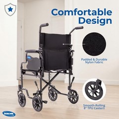 Invacare Transport Wheelchair w/19″ Seat, Removable Arms, Steel Frame – Black